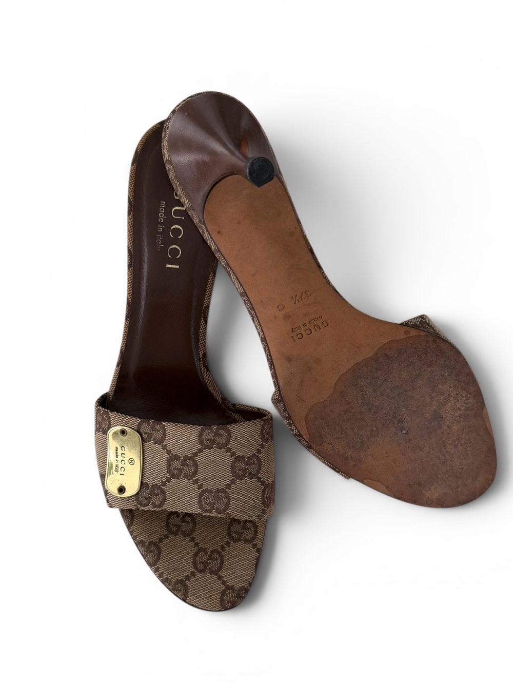 Vintage Gucci by Tom Ford Beige GG Monogram Mules Heels / Size 37.5 - Picture 8 of 13